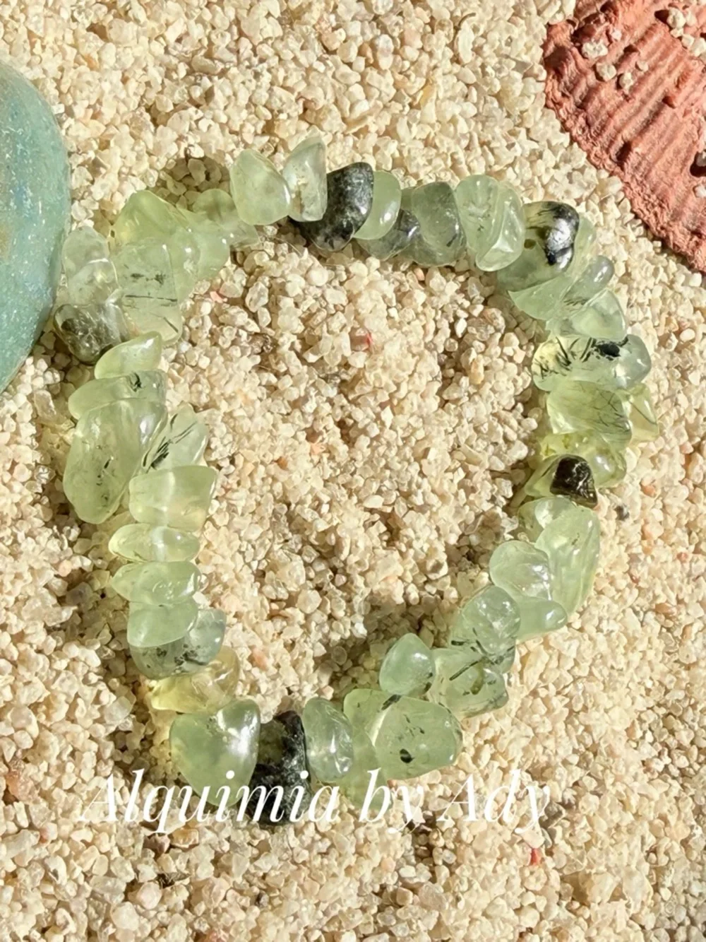 Natural Light Green PREHNITE Chip Bracelet -